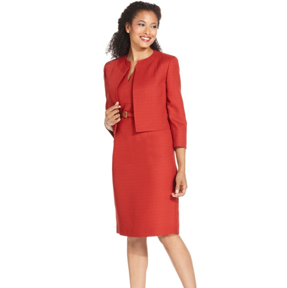 KASPER Women's 2-piece Rust Tweed Jacket/Dress set